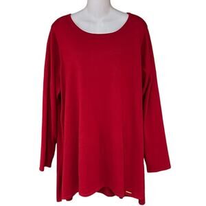 Tahari Woman Womens Size 2XL Red Long Sleeve Tunic Lightweight Sweater